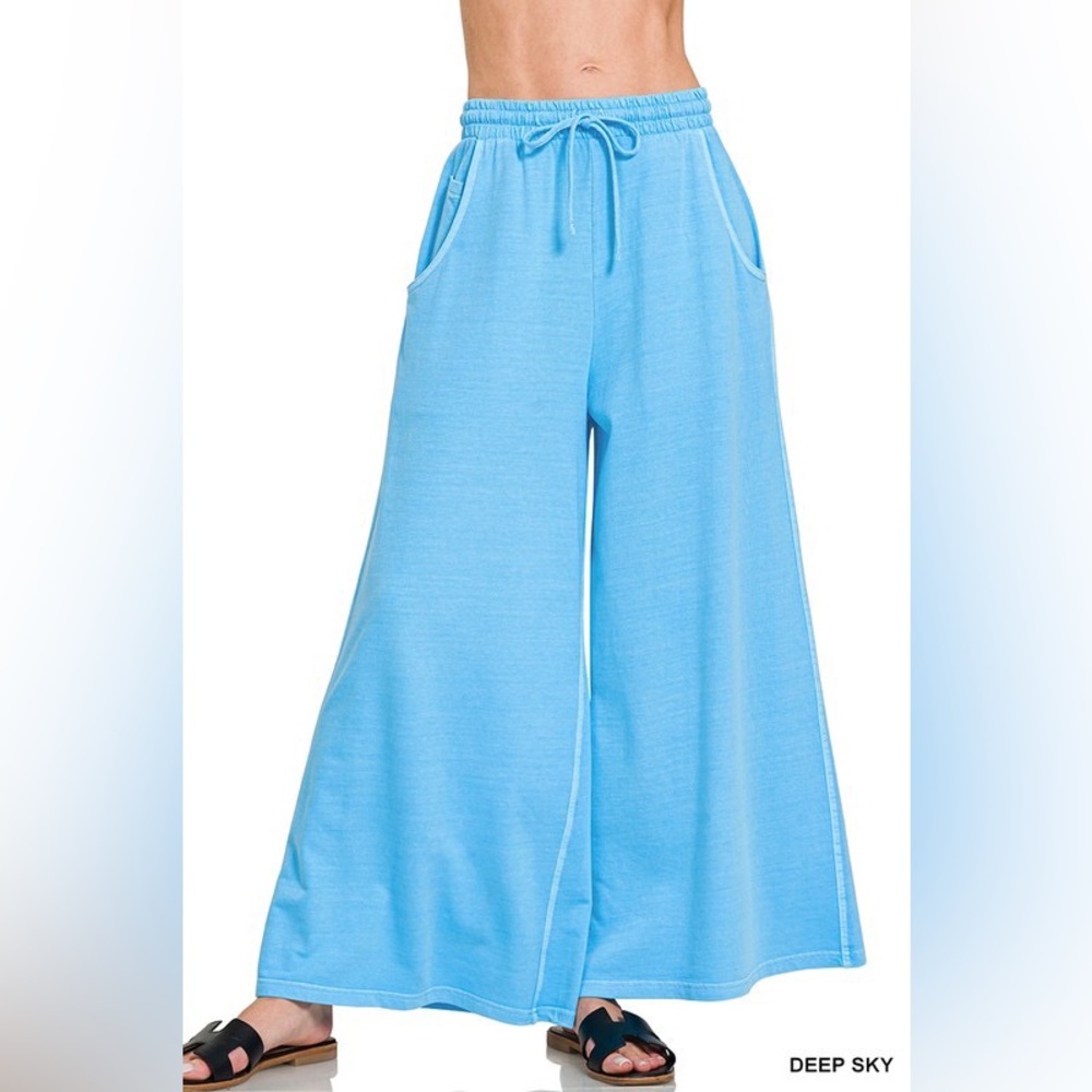 ZENANA NWT Pant French Deep Sky Terry Washed Dye Size Small - Large